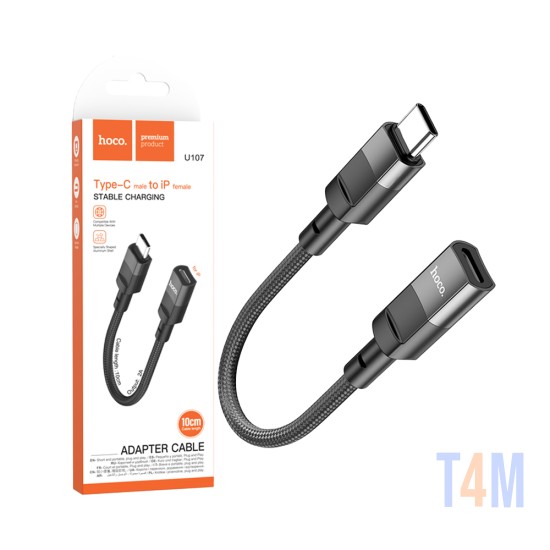 Adaptador Hoco U107 Fêmea Lightning para macho Tipo C Preto